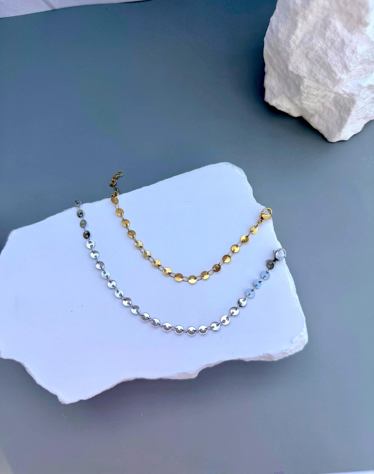 Sundisc Chain Bracelet | Stainless Steel Water Resistant | Gold Silver Disc Layering Jewelry