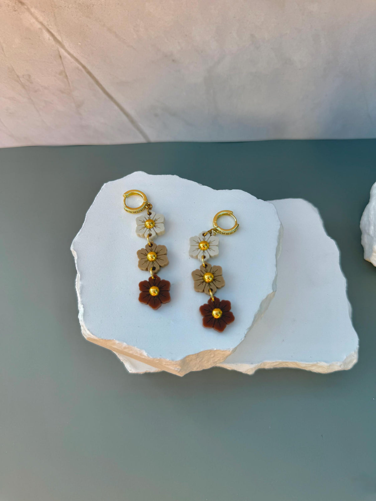 Toffee Bloom Earrings | Tiered Acrylic Flower Dangle Earrings | Neutral Fall Jewelry