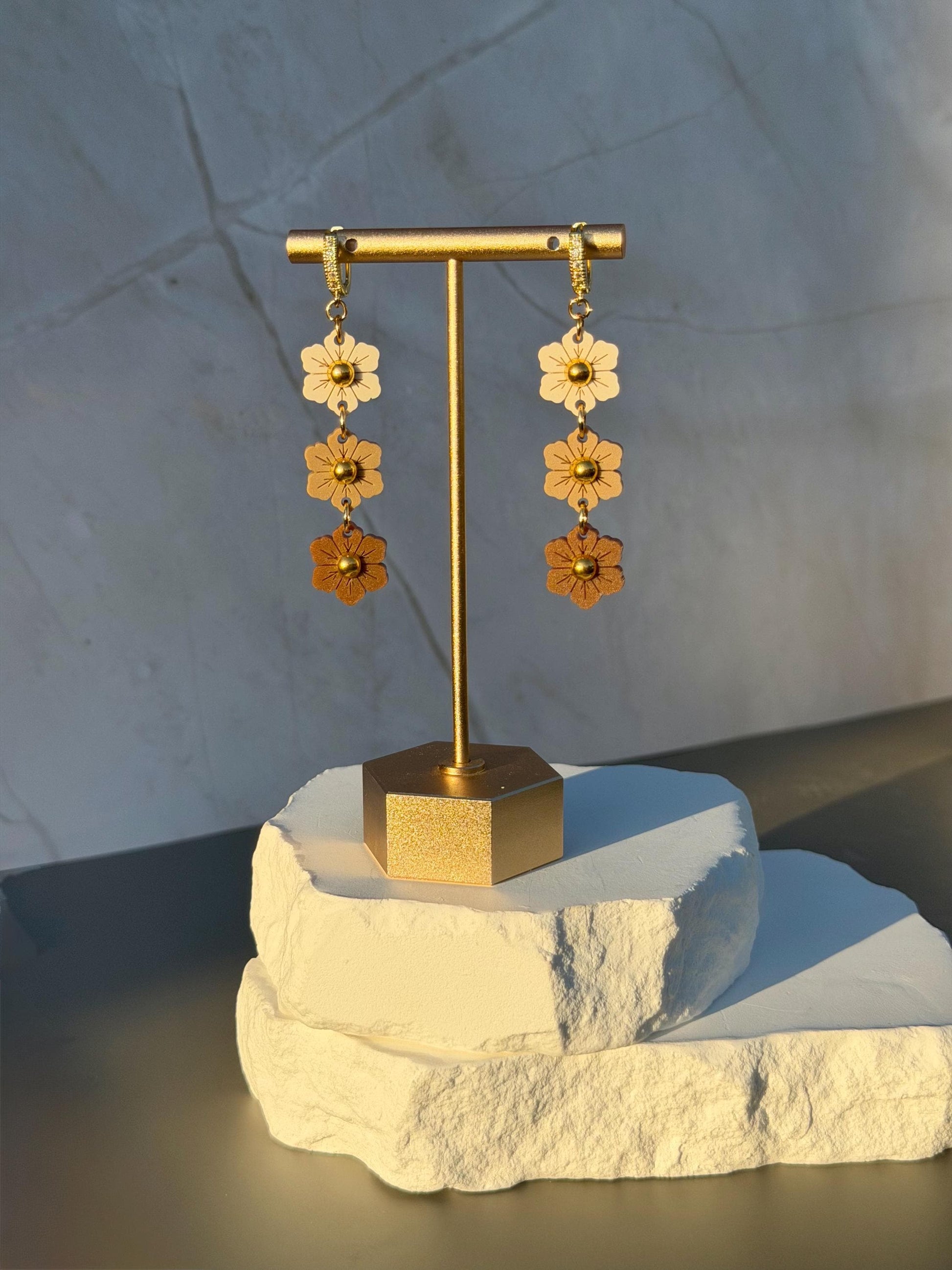 Toffee Bloom Earrings | Tiered Acrylic Flower Dangle Earrings | Neutral Fall Jewelry