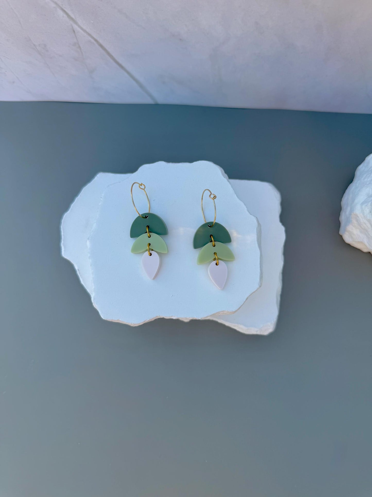 Green Ombre Tiered Drop Earrings | Acrylic Dangle Hoops | Stainless Steel