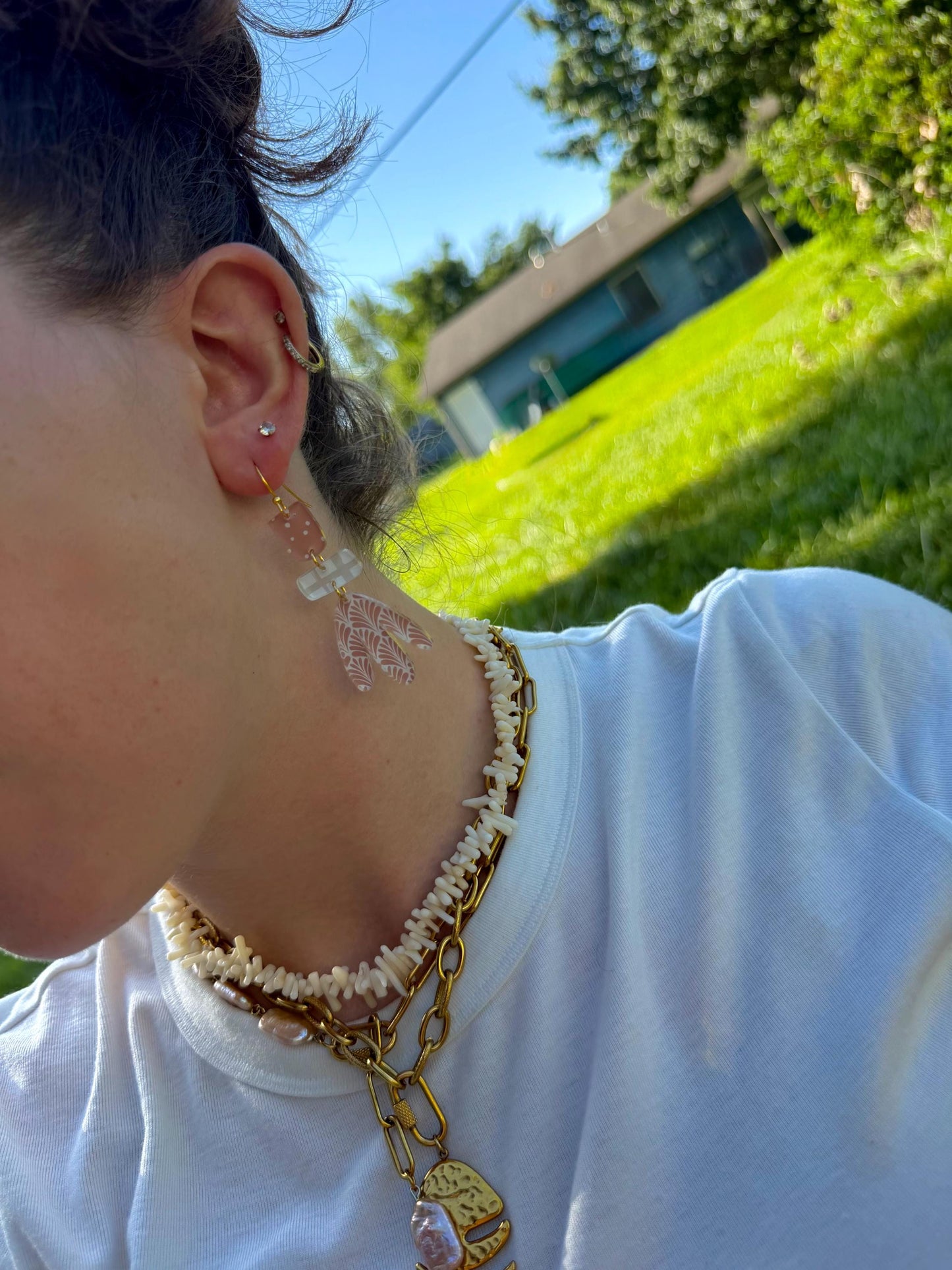 Boho Tiered Drop Earrings | Polka Dot Acrylic Dangles | Boho Neutral Jewelry