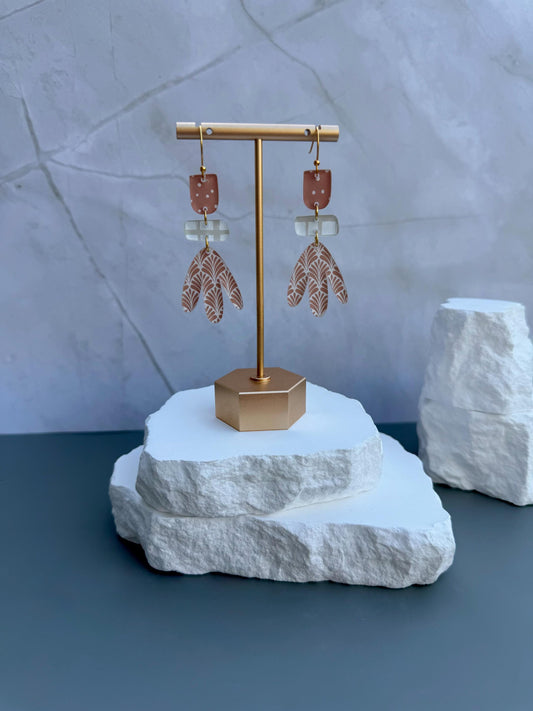 Boho Tiered Drop Earrings | Polka Dot Acrylic Dangles | Boho Neutral Jewelry