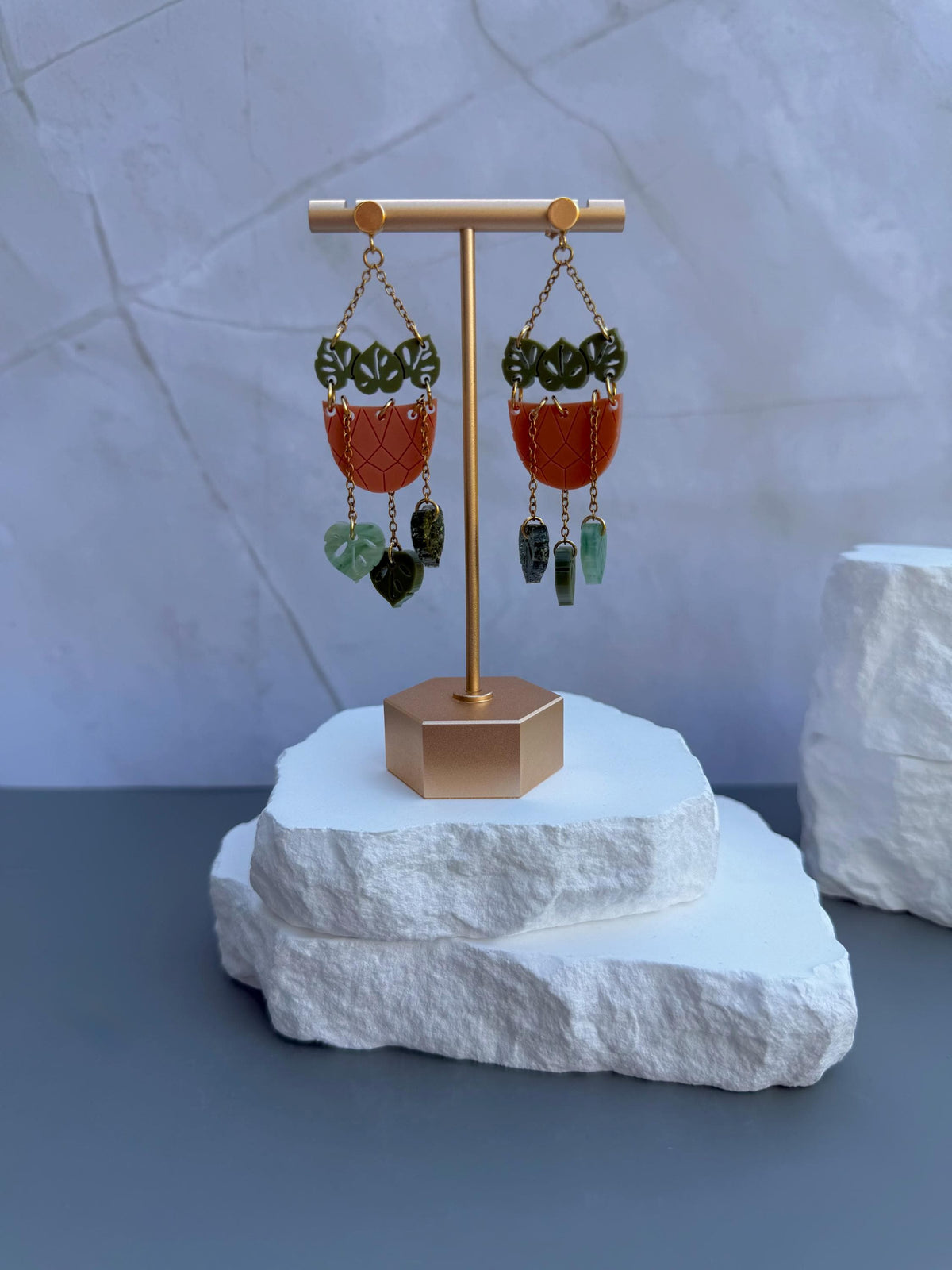 Hanging Garden Earrings | Monstera Macrame Plant Pot Dangles | Boho Plant Lover Jewelry