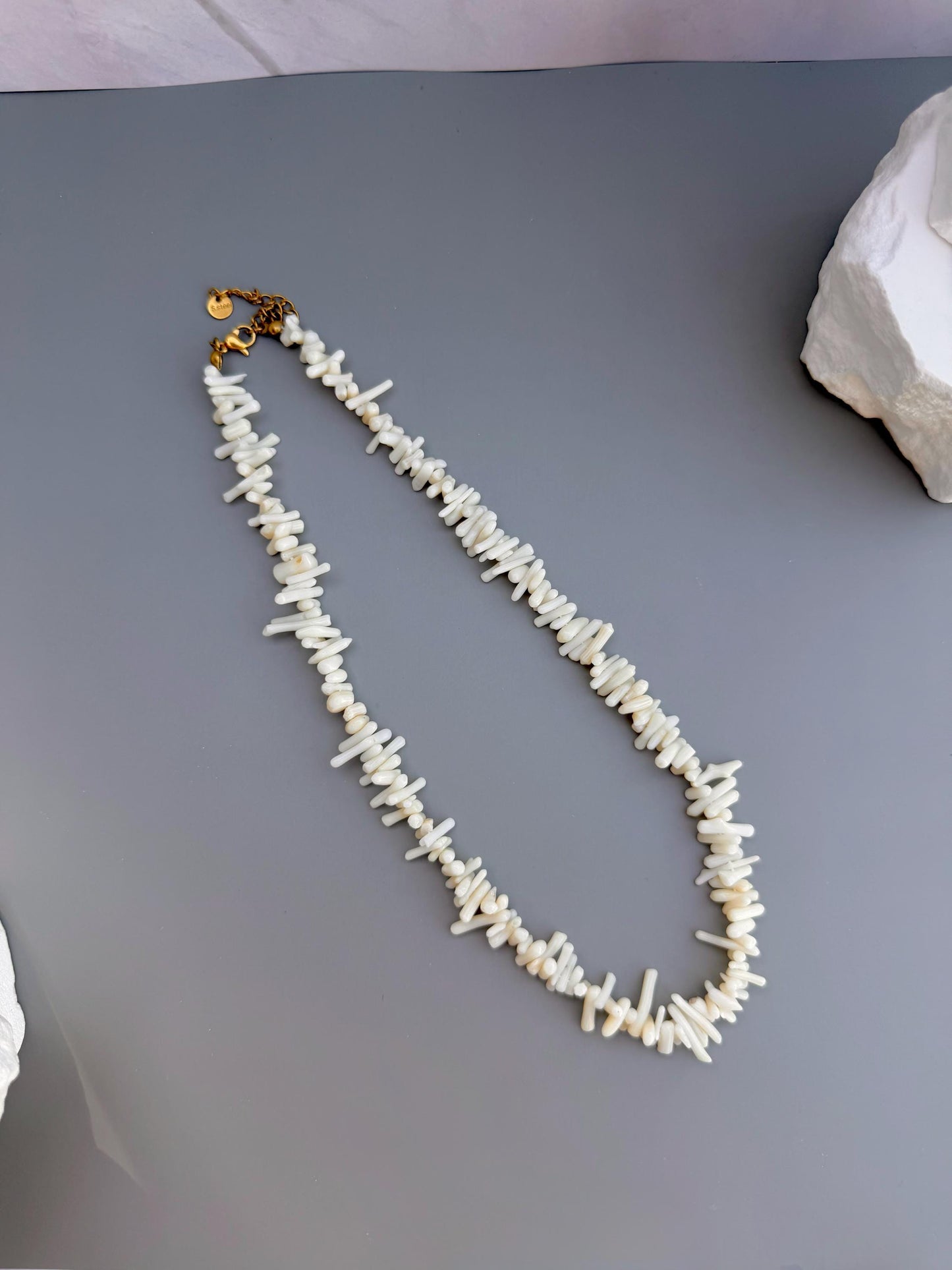 Coastal Coral Necklace | Natural Shell Chip Design | Beachy Ivory Boho Jewelry
