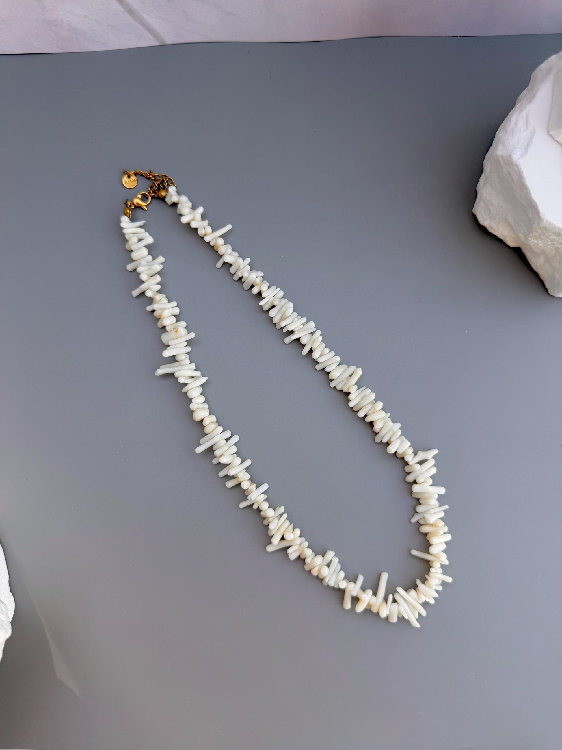 Coastal Coral Necklace | Natural Shell Chip Design | Beachy Ivory Boho Jewelry