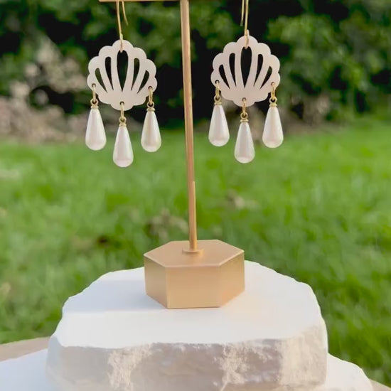 Pearl Shell Chandelier Earrings | Acrylic Shell & Faux Pearl Drop