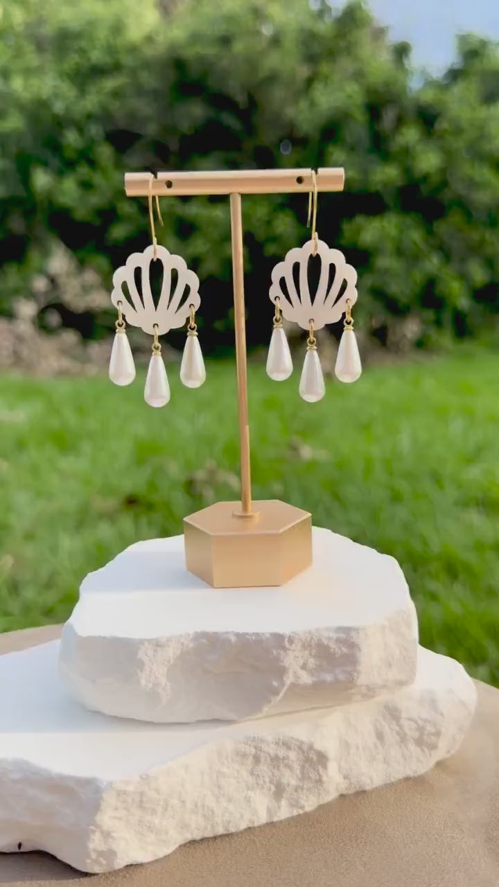Pearl Shell Chandelier Earrings | Acrylic Shell & Faux Pearl Drop