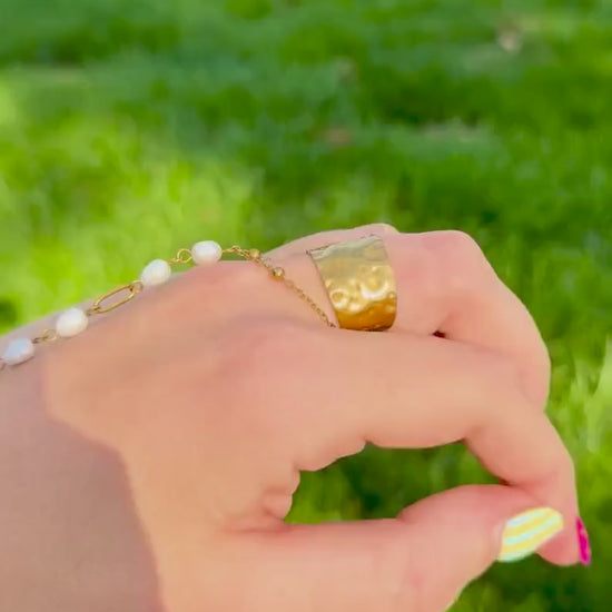 Hammered Wide Band Ring | Adjustable Cuff