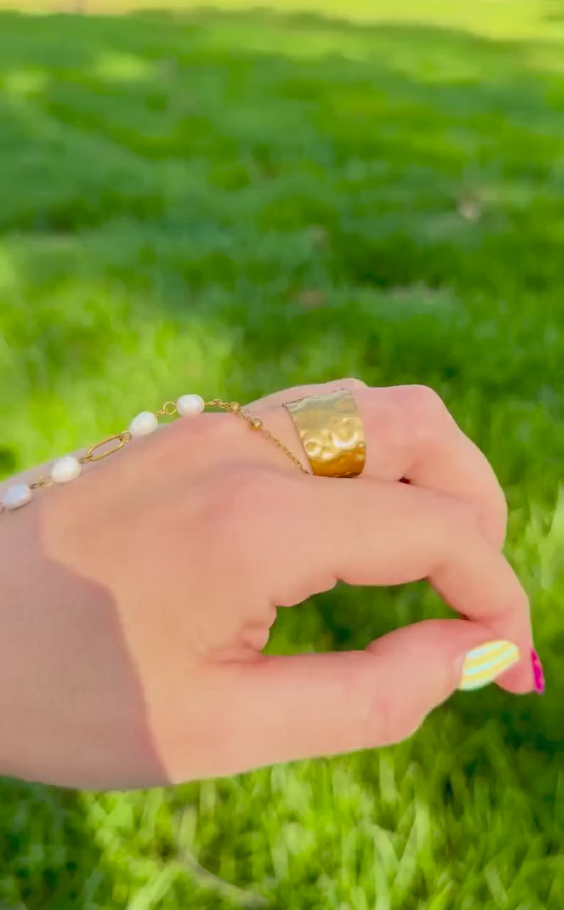 Hammered Wide Band Ring | Adjustable Cuff