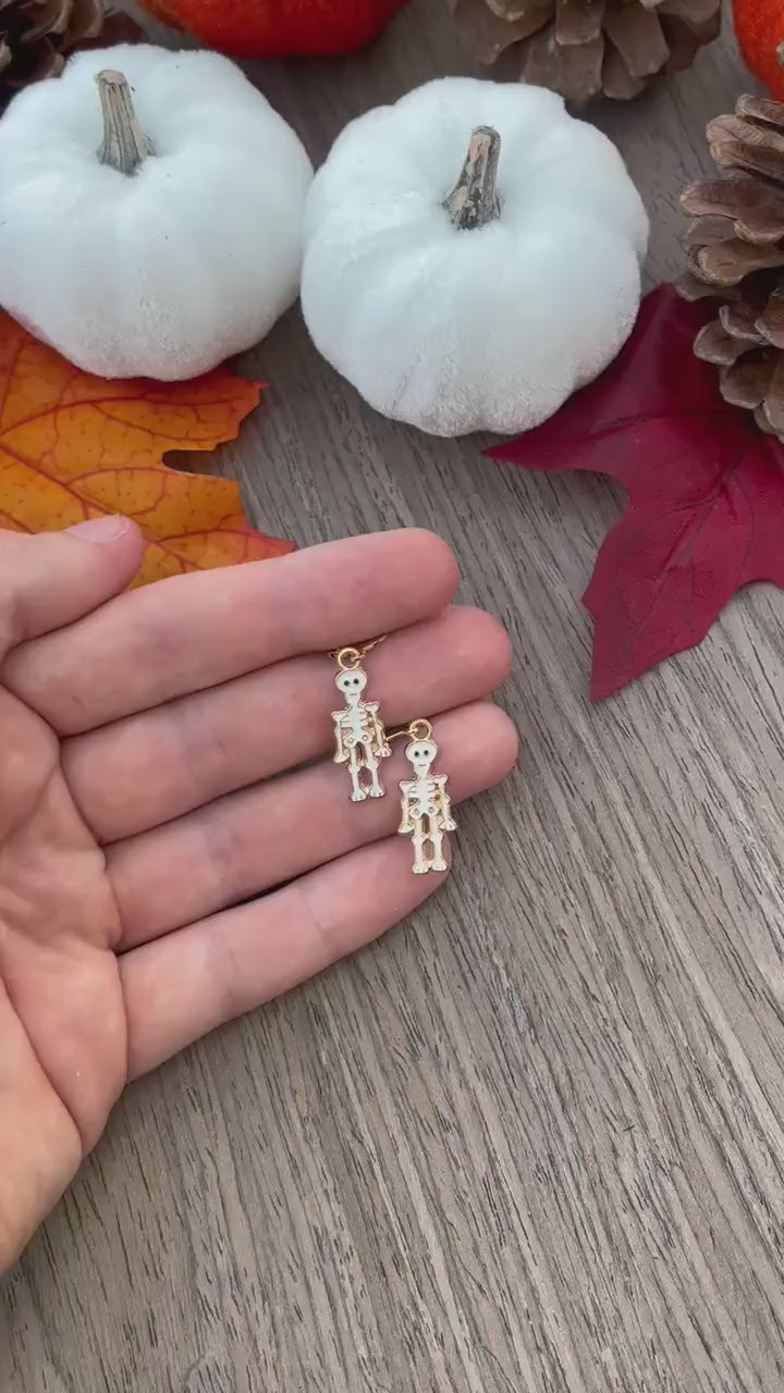 Gold Skeleton Huggie Hoop Earrings | Dainty Minimal Earrings | Fall Halloween Skeleton Earrings | Gold Jewelry | Stainless Steel