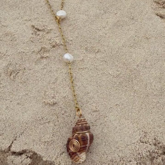The Sirena Lariat Necklace | Stainless Steel Necklace | Summer Beach Ocean Shell Necklace