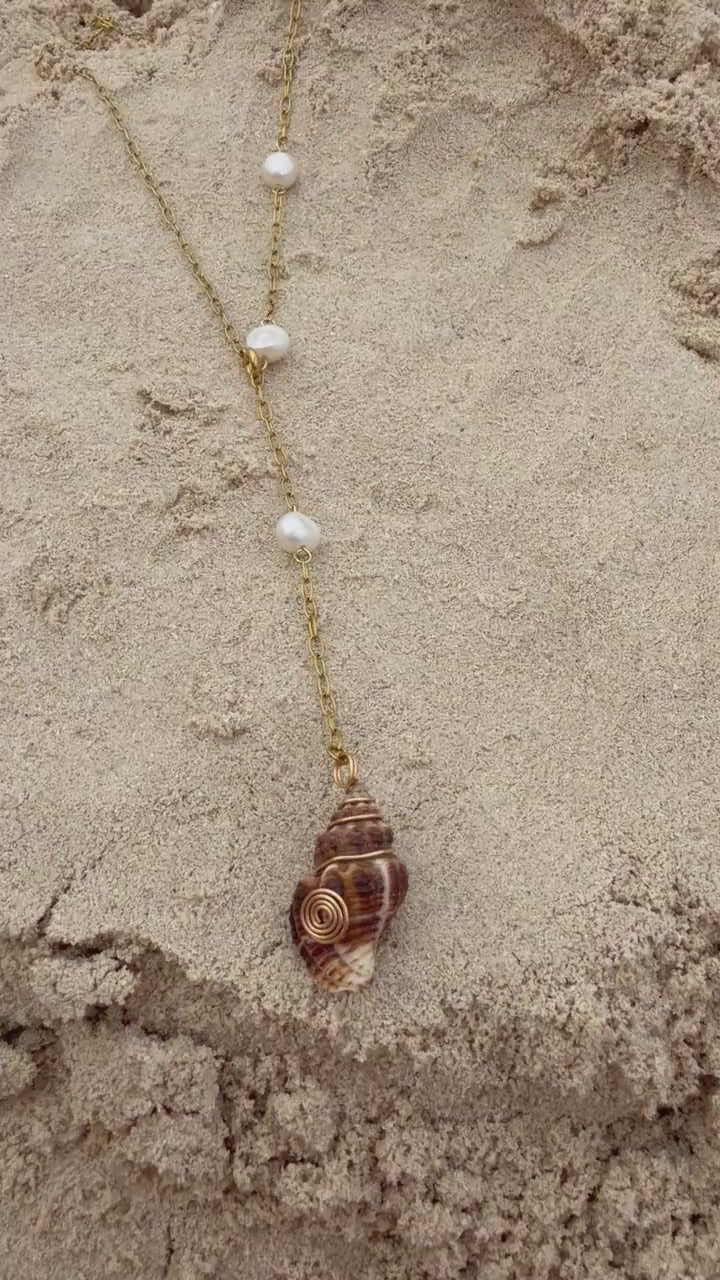 The Sirena Lariat Necklace | Stainless Steel Necklace | Summer Beach Ocean Shell Necklace