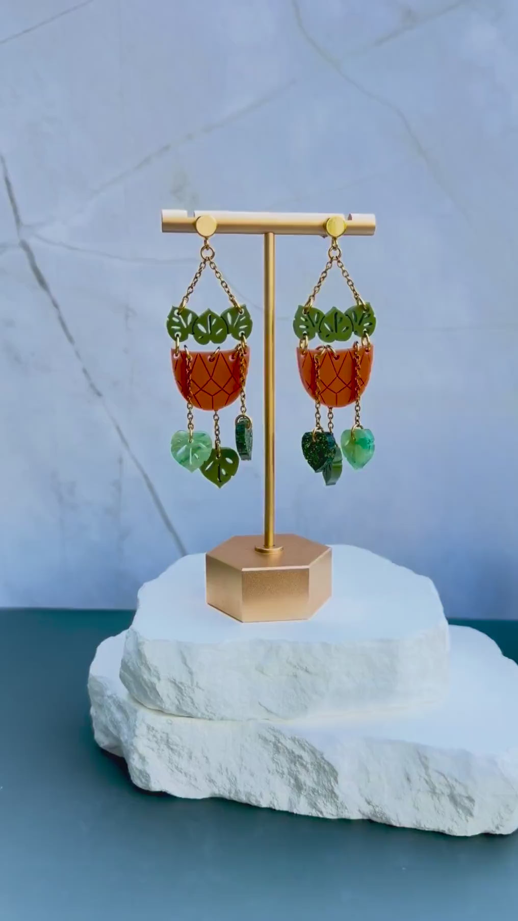 Hanging Garden Earrings | Monstera Macrame Plant Pot Dangles | Boho Plant Lover Jewelry