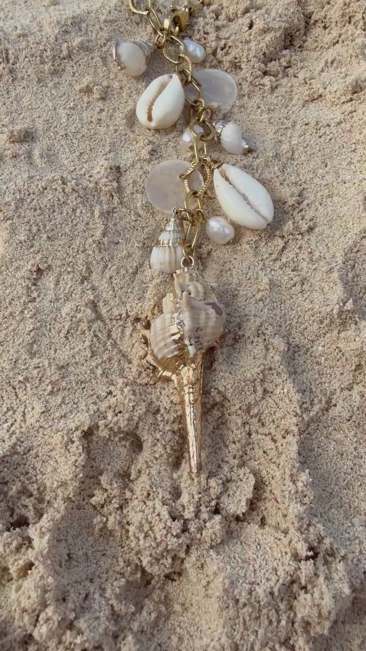 Ocean Treasure Lariat Necklace | Stainless Steel Necklace | Ocean Summer Shell Beach Necklace |