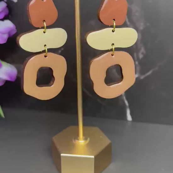 Brown Wood Resin Earrings | Lightweight Wood Earrings with UV Resin | Neutral Earrings | Gifts for Her |