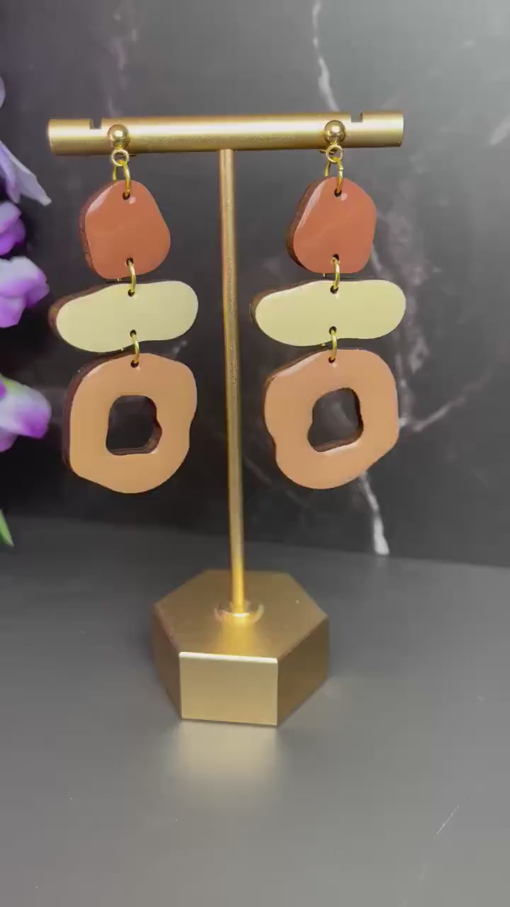 Brown Wood Resin Earrings | Lightweight Wood Earrings with UV Resin | Neutral Earrings | Gifts for Her |