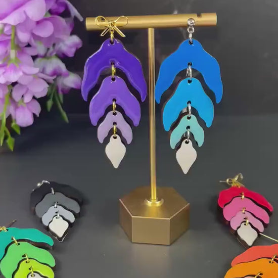 Wood Leaf Dangle Earrings | Wood Resin Colorful Leaf Earrings | Custom Color Ombré Earrings | Statement Jewelry for Women | Lightweight |