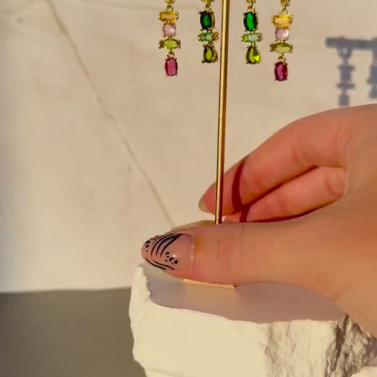 Jewel Tone Drop Huggies | Colorful CZ Gemstone Dangles