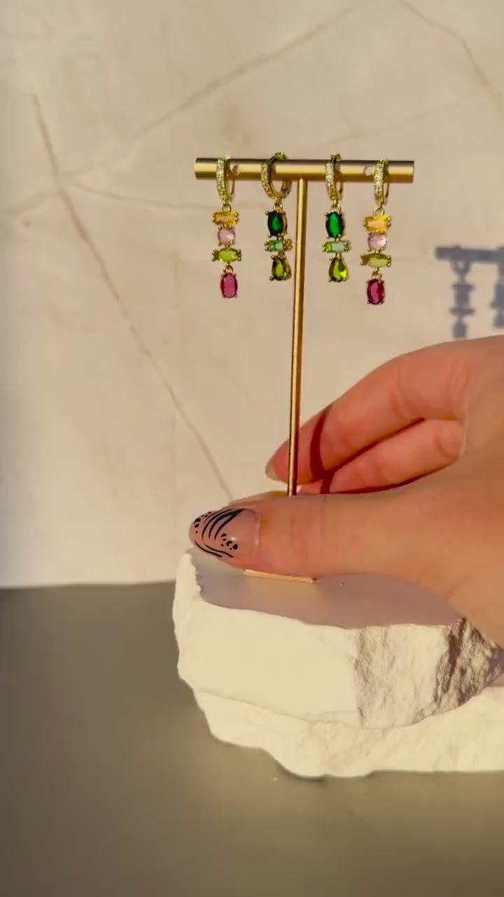 Jewel Tone Drop Huggies | Colorful CZ Gemstone Dangles