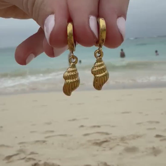 Mermaid Spiral Huggies | Stainless Steel Water Resistant Huggies | Summer Beach Ocean Earrings |
