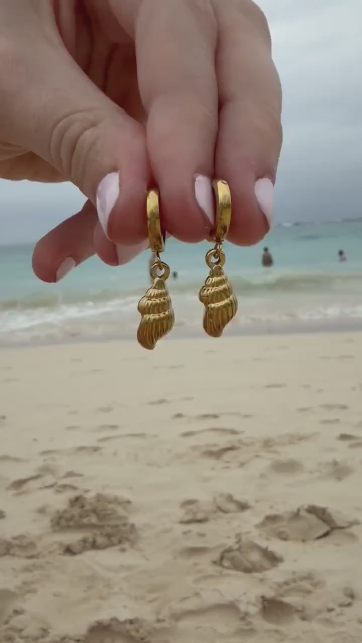 Mermaid Spiral Huggies | Stainless Steel Water Resistant Huggies | Summer Beach Ocean Earrings |
