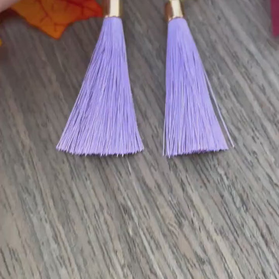 Lavender Tassel Earrings | Purple Fringe Game Day Earrings | Kansas State Purple Pride Earrings | Football Season | Gold Purple Tassel |