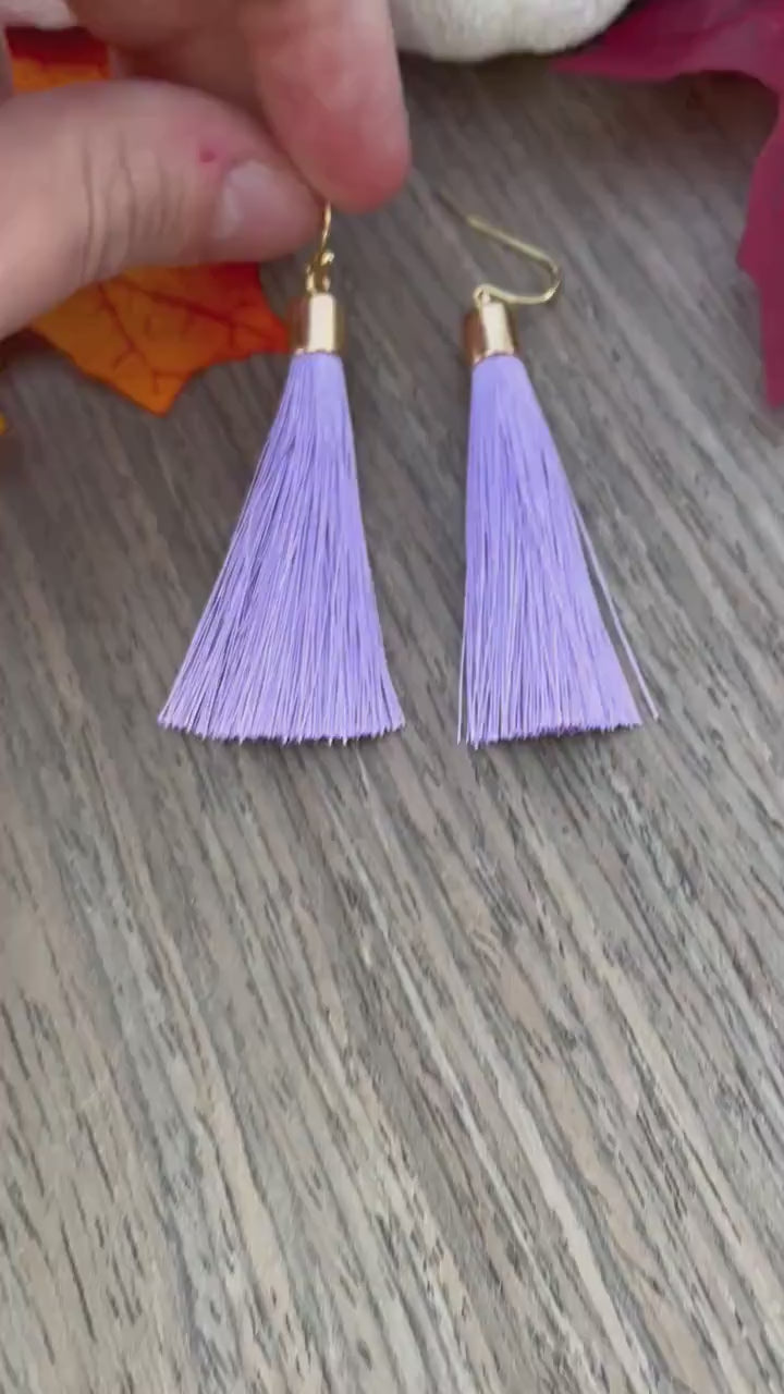 Lavender Tassel Earrings | Purple Fringe Game Day Earrings | Kansas State Purple Pride Earrings | Football Season | Gold Purple Tassel |