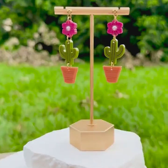 Potted Cactus Drop Earrings | Acrylic Earrings