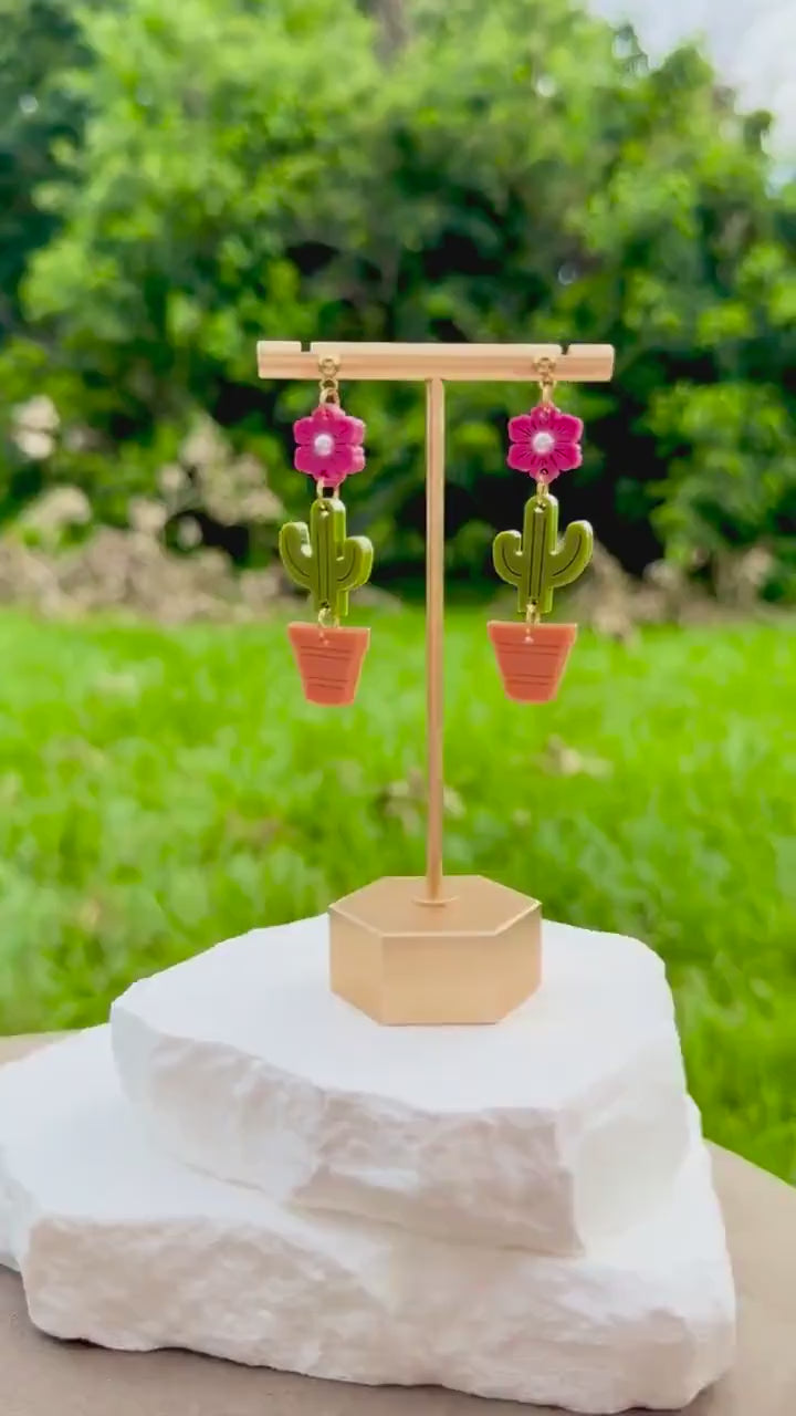 Potted Cactus Drop Earrings | Acrylic Earrings