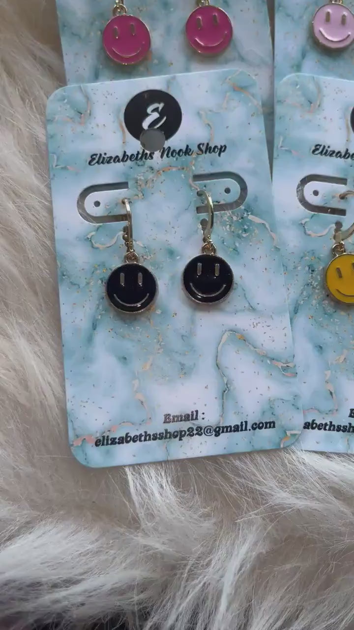Smiley Face Huggie Hoop Earrings | Smiling Face Gold Huggies | Charm Dainty Huggie Hoop | Minimal Colorful Stackable Earrings |