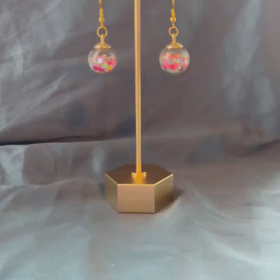 Star Filled Glass Ball Earrings | Gifts for Her | Gifts for Daughters | Simple Gold Design | Star Confetti | Unique and Fun | Kandi Jewelry