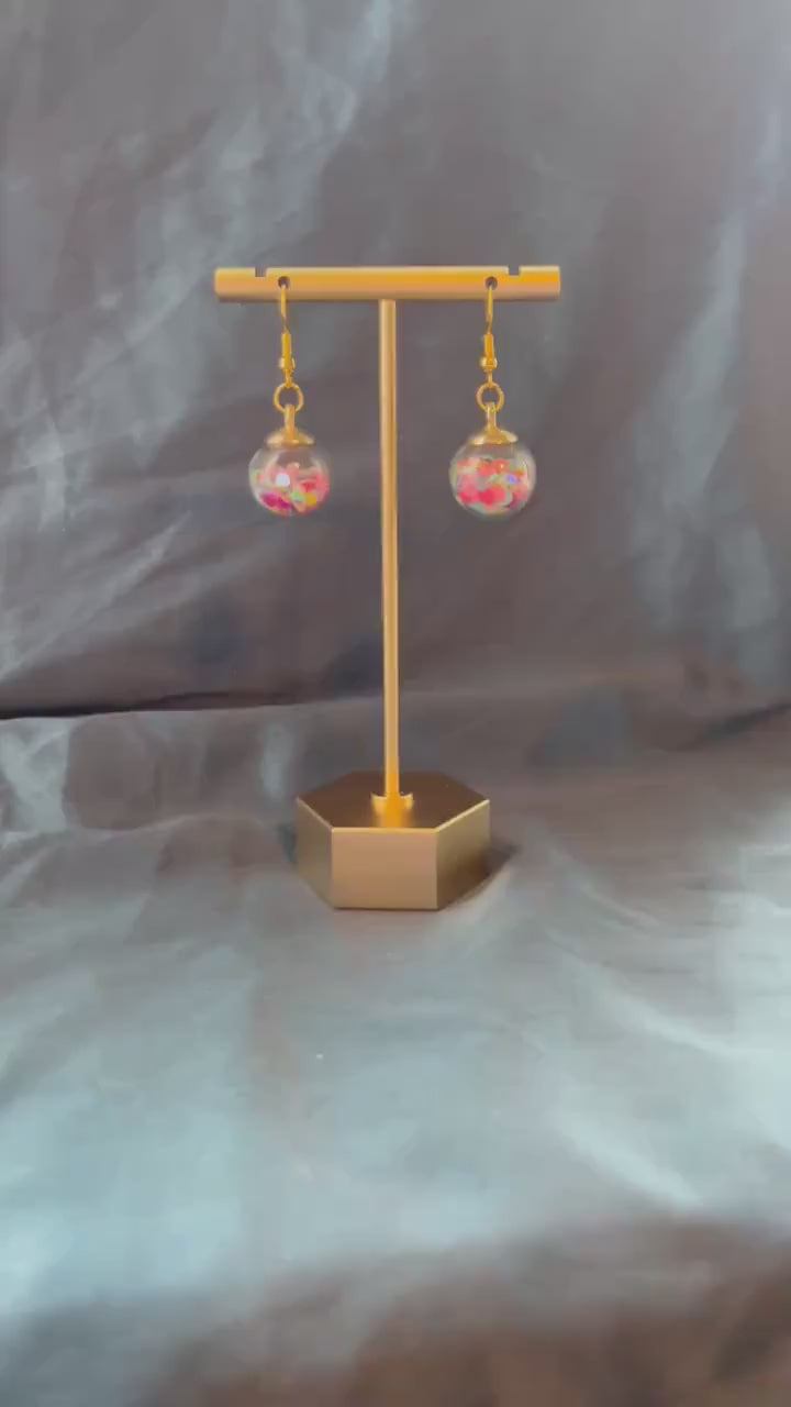 Star Filled Glass Ball Earrings | Gifts for Her | Gifts for Daughters | Simple Gold Design | Star Confetti | Unique and Fun | Kandi Jewelry