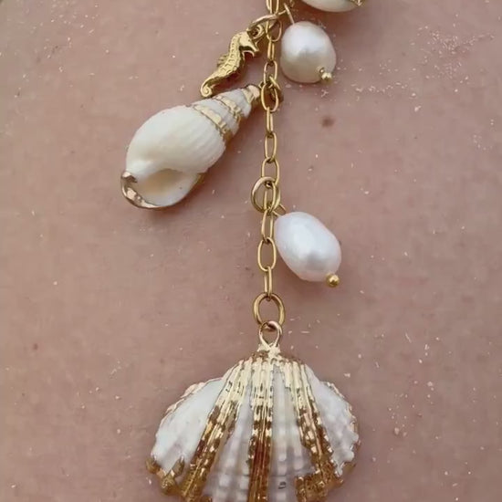Seashell Cascade Necklace | Gold Shell Charm Necklace | Coastal Statement Necklace | Beach Jewelry | Ocean Inspired Jewelry | Pearl & Shell