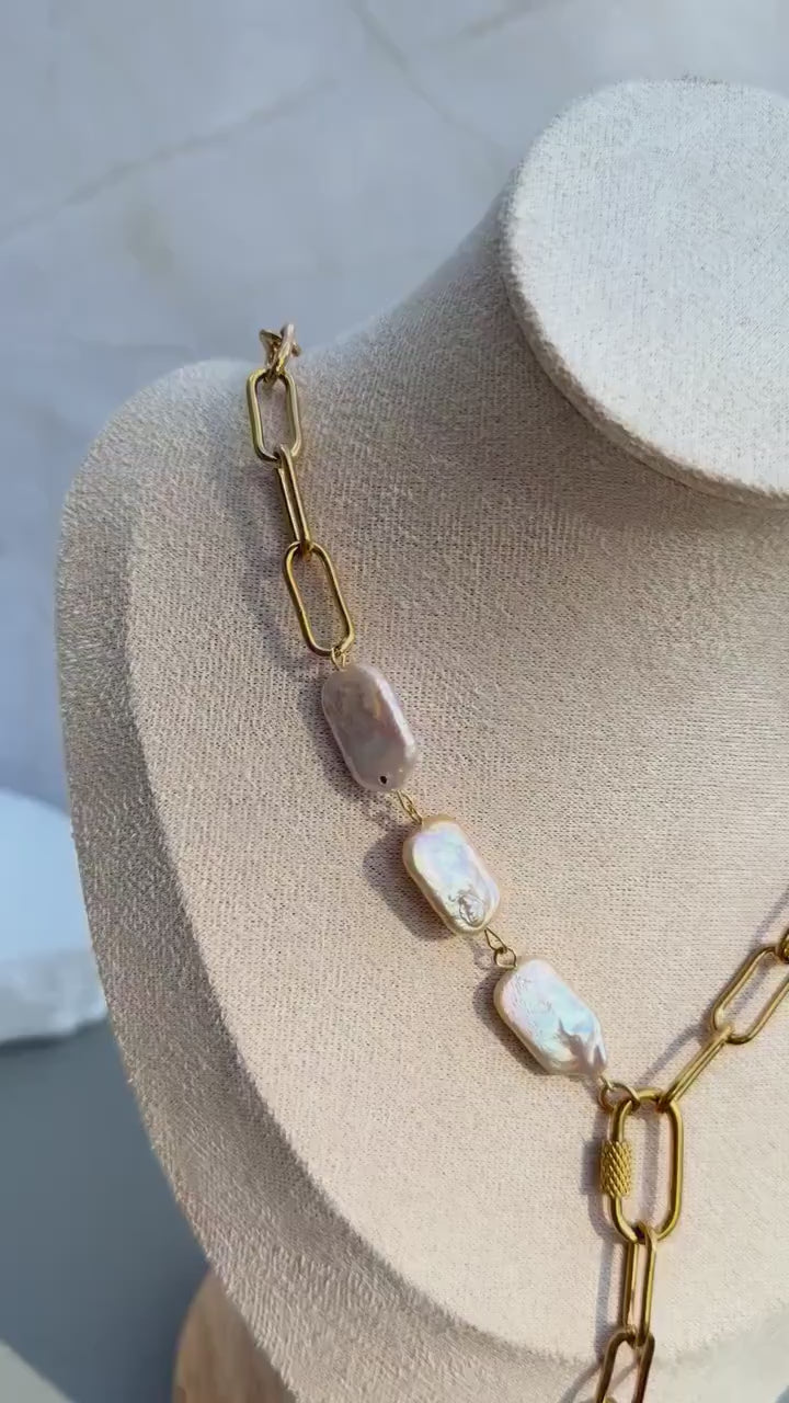 The Pearl Anchor Lariat Necklace | Real Freshwater Pearls & Stainless Steel