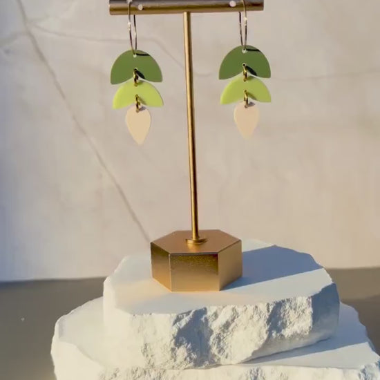 Green Ombre Tiered Drop Earrings | Acrylic Dangle Hoops | Stainless Steel