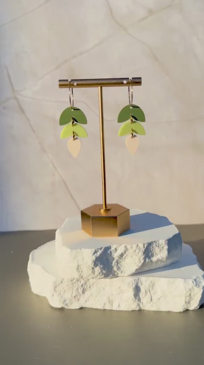 Green Ombre Tiered Drop Earrings | Acrylic Dangle Hoops | Stainless Steel