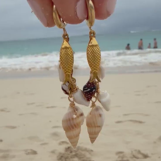 Mariner Charm Huggies | Stainless Steel Water Resistant Huggies | Shell Ocean Beach Earrings |