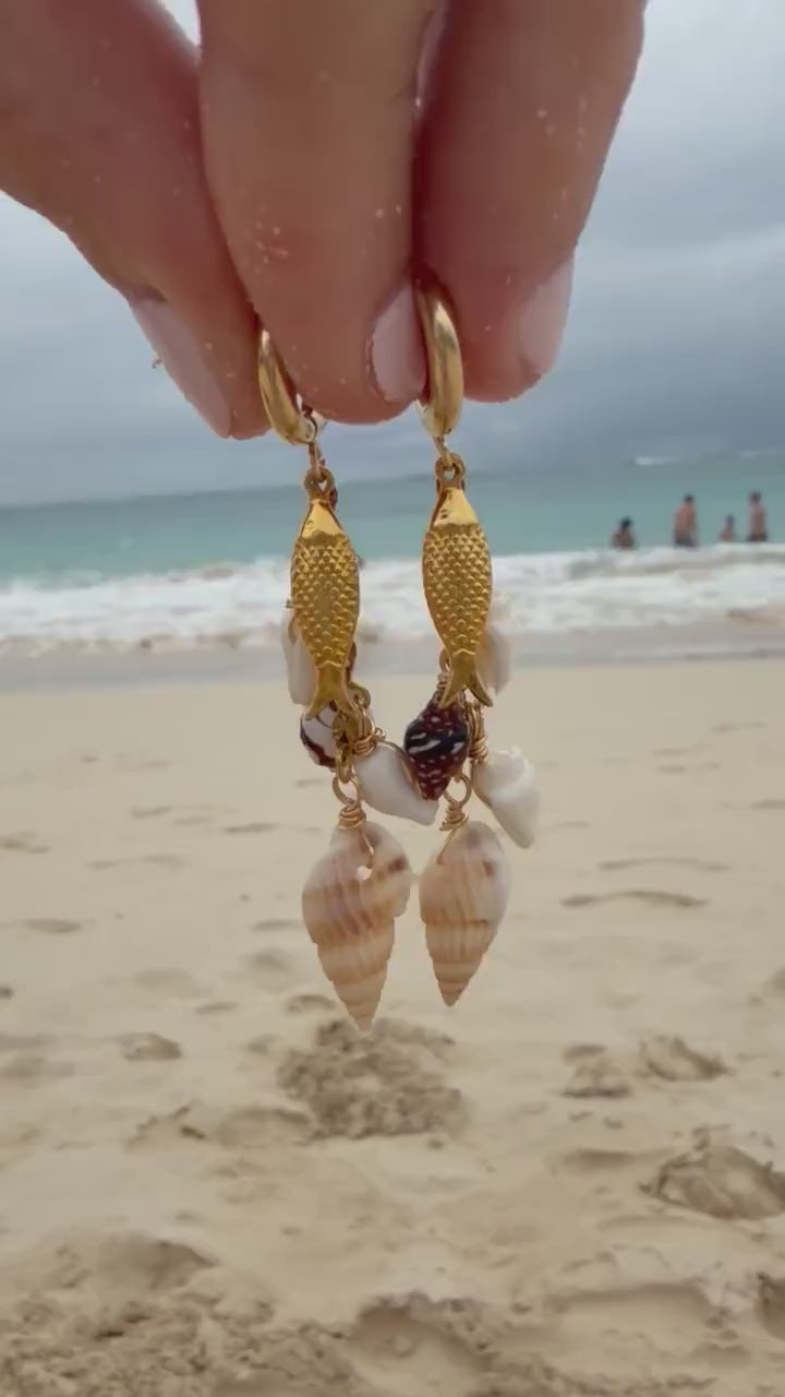 Mariner Charm Huggies | Stainless Steel Water Resistant Huggies | Shell Ocean Beach Earrings |