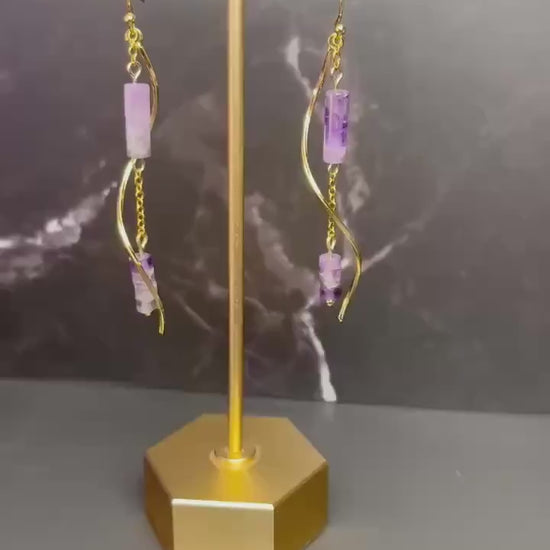 Stone Drop Earrings | Tigers Eye Stone | Amethyst Stone | Gold Stainless Steel Jewelry | Dainty Lightweight Earrings | Jewelry for Women |