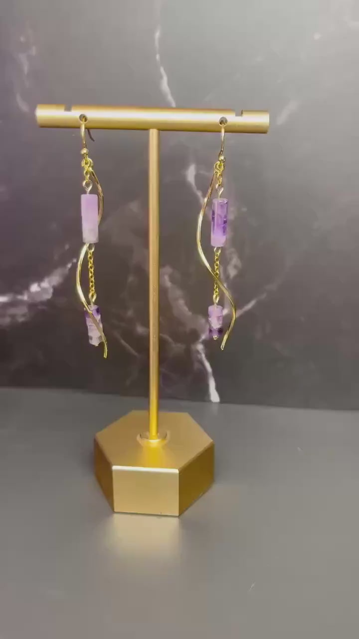 Stone Drop Earrings | Tigers Eye Stone | Amethyst Stone | Gold Stainless Steel Jewelry | Dainty Lightweight Earrings | Jewelry for Women |