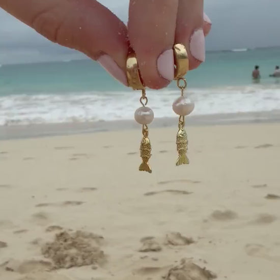 Fisherman's Cove Huggies | Stainless Steel Water Resistant Huggies | Beach Summer Ocean Earrings |