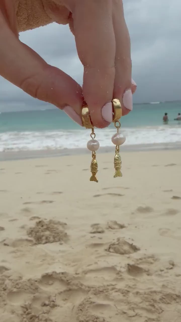 Fisherman's Cove Huggies | Stainless Steel Water Resistant Huggies | Beach Summer Ocean Earrings |