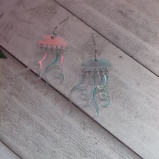 Holographic Acrylic Jellyfish Earrings | Kandi Rave Summer Festival Earrings | Jellyfish Earrings | Summer Sea Critter Earrings |
