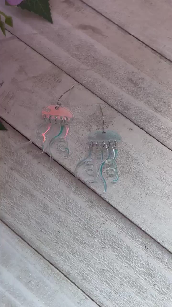 Holographic Acrylic Jellyfish Earrings | Kandi Rave Summer Festival Earrings | Jellyfish Earrings | Summer Sea Critter Earrings |