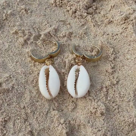 Cowrie Cove Huggies | Stainless Steel Water Resistant Huggies | Summer Beach Earrings |