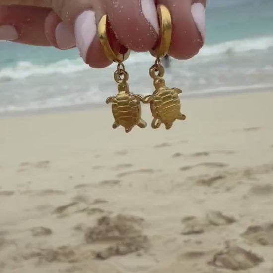 Sea Turtle Huggies | Gold Turtle Earrings | Stainless Steel Hoop Earrings | Beach Jewelry | Coastal Earrings | Ocean Inspired Jewelry