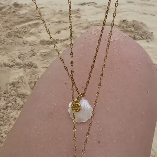 Golden Scallop Necklace | Stainless Steel Water Resistant | Summer Ocean Beach Necklace |