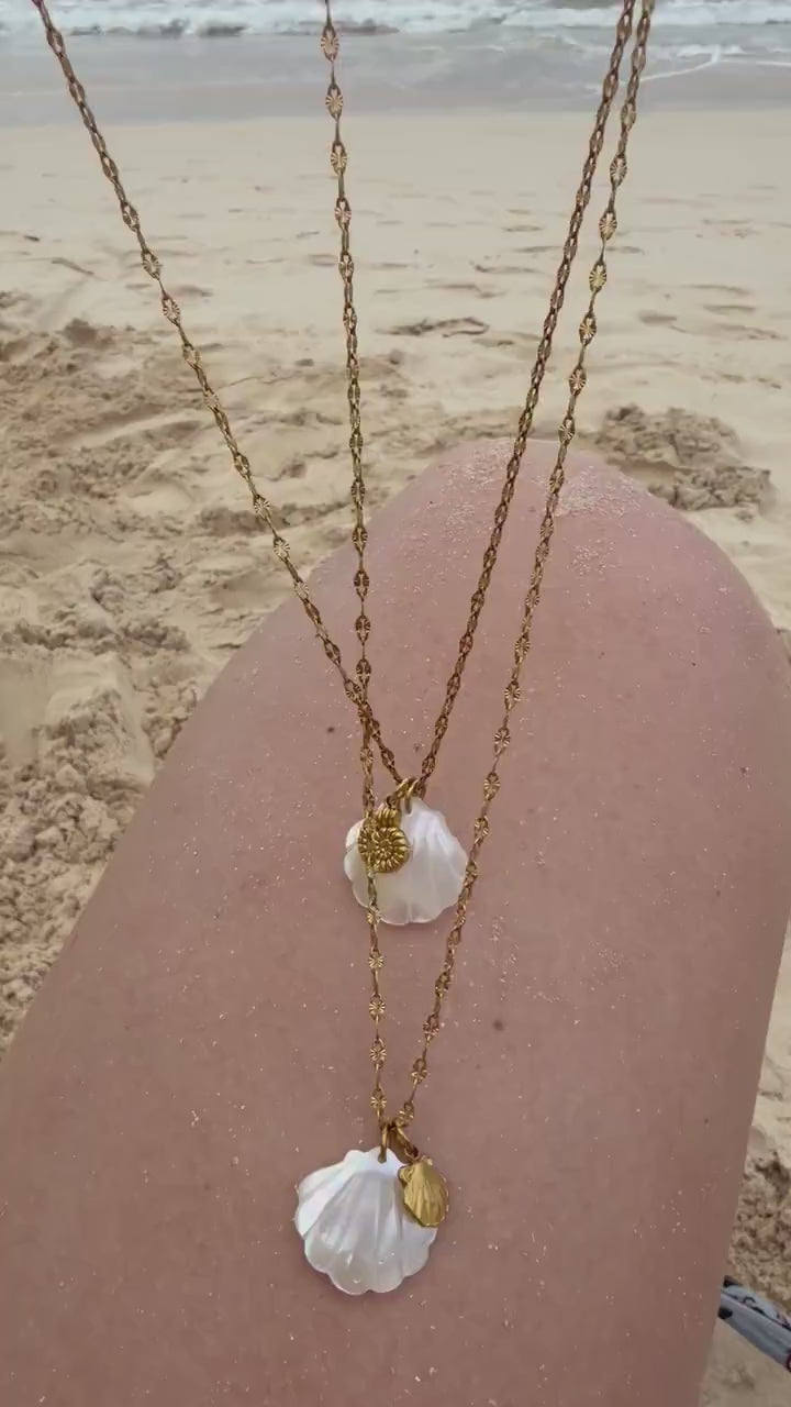 Golden Scallop Necklace | Stainless Steel Water Resistant | Summer Ocean Beach Necklace |