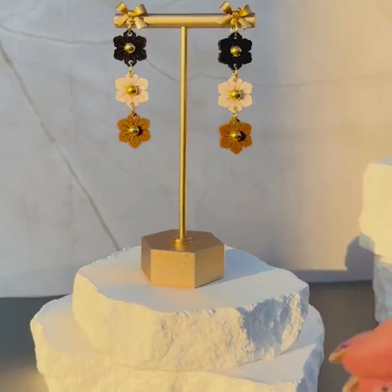 Cafe au Lait Blooms | Tiered Flower Dangle Earrings | Neutral Ombre Fall Jewelry