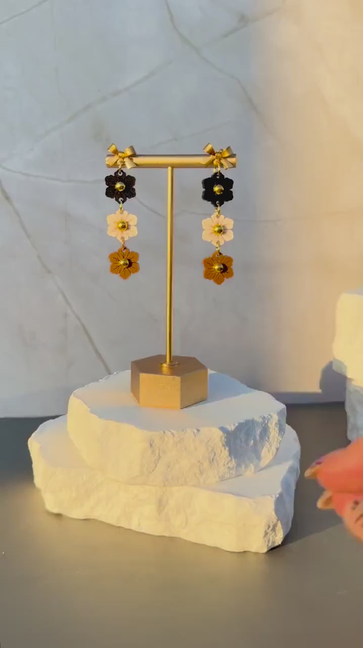 Cafe au Lait Blooms | Tiered Flower Dangle Earrings | Neutral Ombre Fall Jewelry